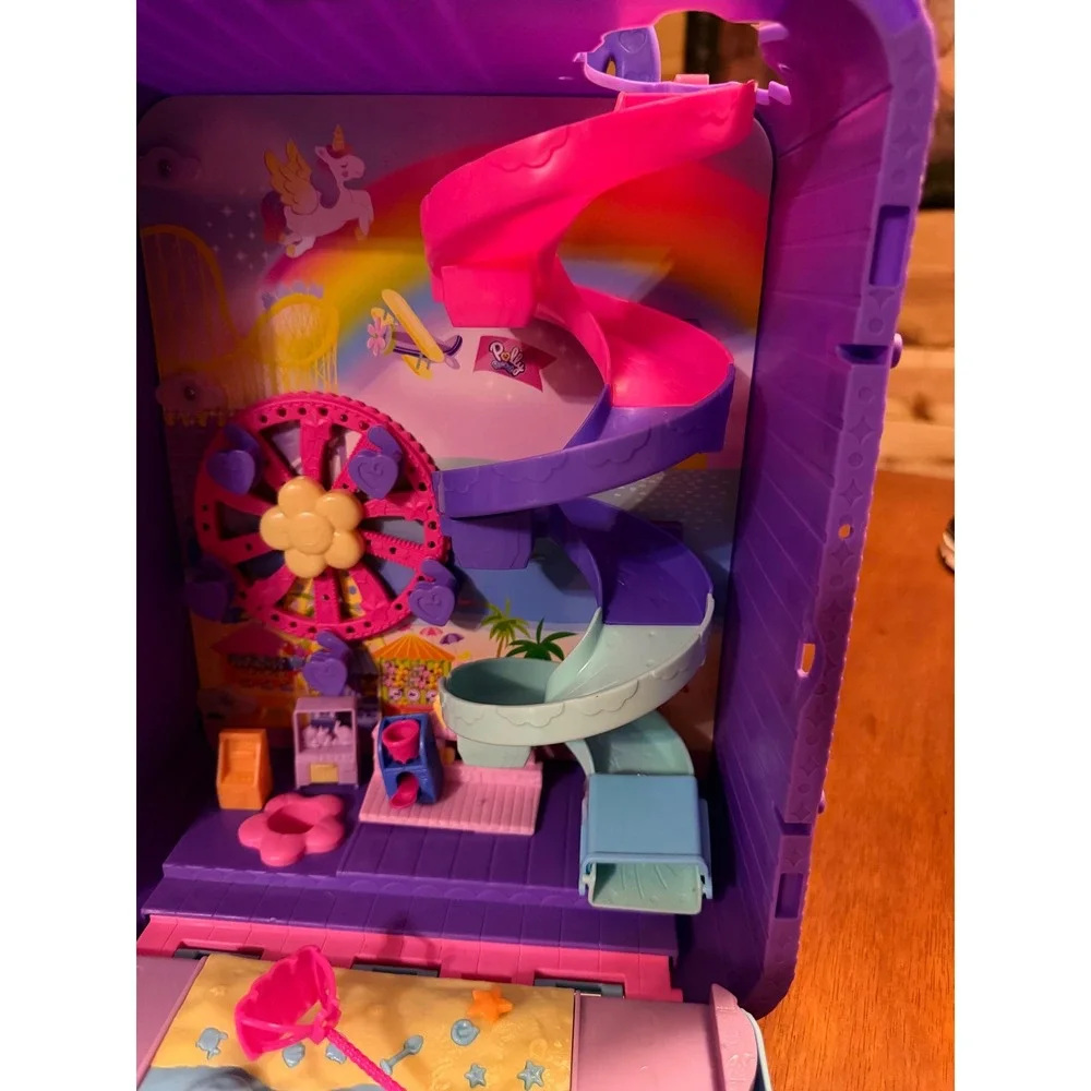 Polly Pocket Rainbow Funland Theme Park Backpack Playset Unicorn Carnival Toy